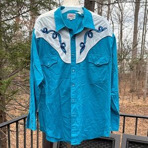 Ely Diamond Turquoise Western Shirt with Embroidered Details sz XL *stain